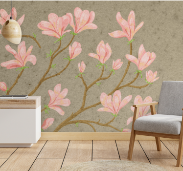 Mural de pared flores magnolias rosadas - TenVinilo