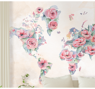 Mural de pared flores mapa mundial floral - TenVinilo