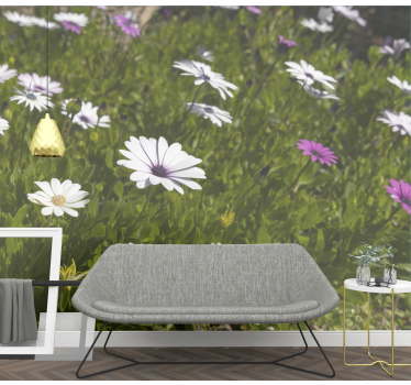 Mural de pared flores margaritas y verdes - TenVinilo