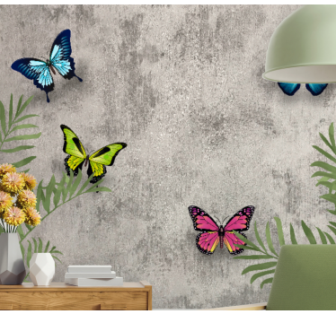 Mural de pared flores mariposas y hojas - TenVinilo