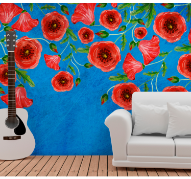 Mural de pared flores motivo de amapolas - TenVinilo