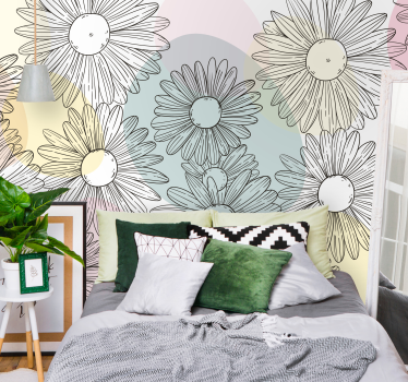 Mural de pared flores motivo floral de margaritas - TenVinilo