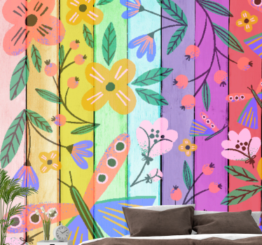 Mural de pared flores motivos botánicos vibrantes - TenVinilo
