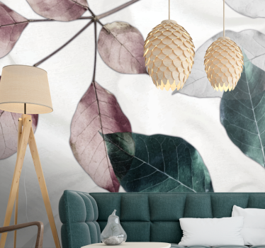 Mural de pared flores motivos sutiles de hojas - TenVinilo
