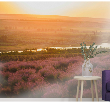 Mural de pared flores paisaje de lavanda al atardecer - TenVinilo