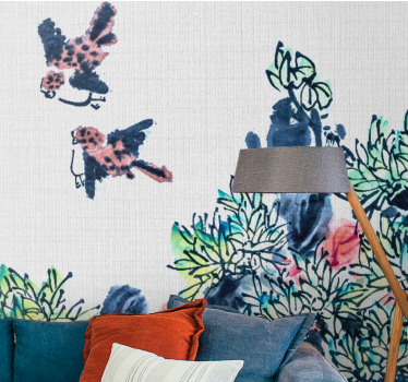 Mural de pared flores pájaros entre flores - TenVinilo