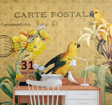 Mural de pared flores papagayos y flora vintage - TenVinilo