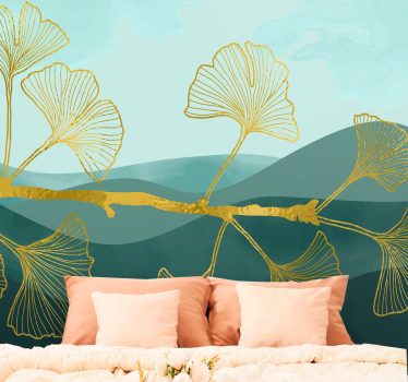 Mural de pared flores patrón de hojas de ginkgo - TenVinilo