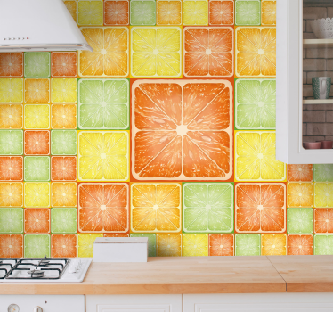 Mural de pared flores patrón de rodajas de cítricos - TenVinilo