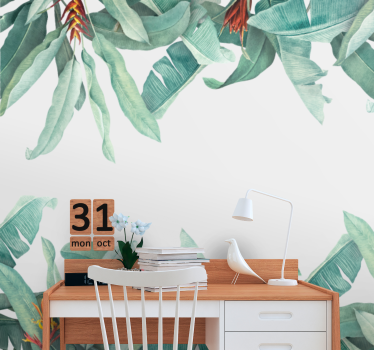 Mural de pared flores patrón de vegetación tropical - TenVinilo