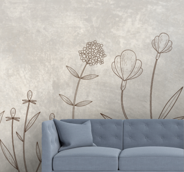 Mural de pared flores patrón floral a lápiz - TenVinilo