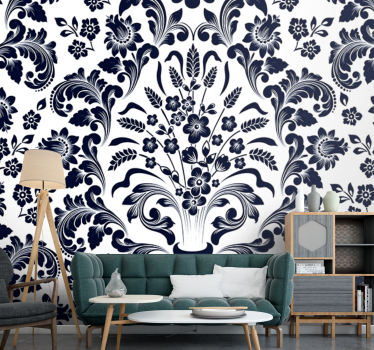 Mural de pared flores patrón floral marino - TenVinilo