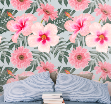 Mural de pared flores patrón floral rosa - TenVinilo