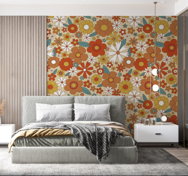 Mural de pared flores patrón floral vibrante - TenVinilo