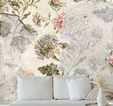 Mural de pared flores patrón floral vintage - TenVinilo