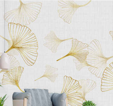 Mural de pared flores patrones de hojas de ginkgo - TenVinilo