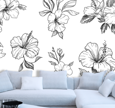 Mural de pared flores patrones florales de hibisco - TenVinilo