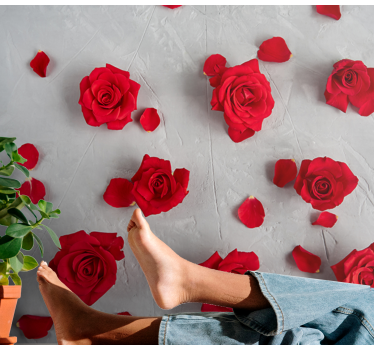 Mural de pared flores pétalos de rosa rojos - TenVinilo