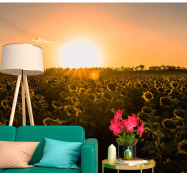 Mural de pared flores pradera de girasoles al atardecer - TenVinilo