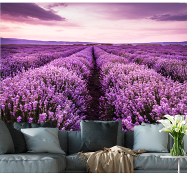 Mural de pared flores pradera de lavanda tranquila - TenVinilo