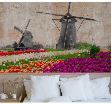 Mural de pared flores pradera de tulipanes vibrantes - TenVinilo