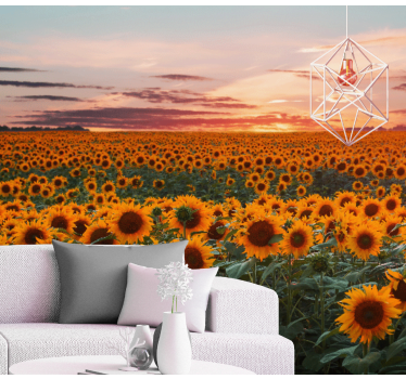 Mural de pared flores prado de girasoles al atardecer - TenVinilo
