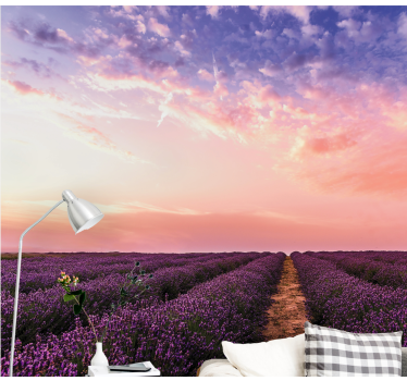 Mural de pared flores puesta de sol en el campo de lavanda - TenVinilo
