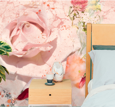 Mural de pared flores rosa rosa romántica - TenVinilo