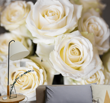 Mural de pared flores rosas blancas elegantes - TenVinilo