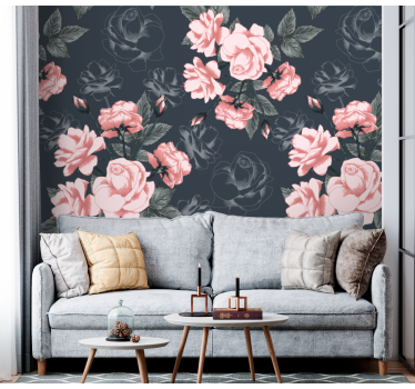 Mural de pared flores rosas elegantes en flor - TenVinilo