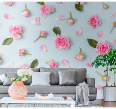 Mural de pared flores rosas pegadas a la superficie - TenVinilo