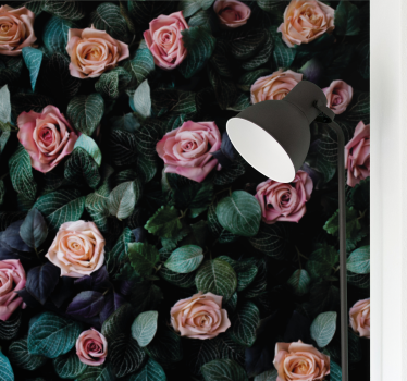 Mural de pared flores rosas y follaje - TenVinilo