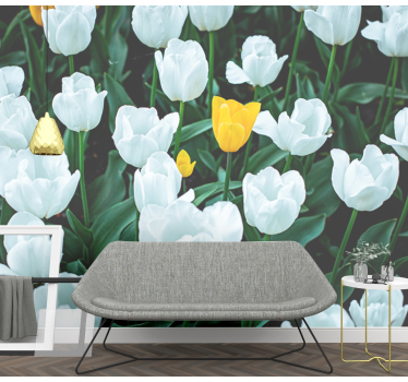 Mural de pared flores tulipanes blancos florecen - TenVinilo