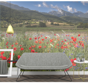 Mural de pared flores vista de pradera de amapolas - TenVinilo