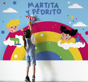 Mural de pared infantil amigos de la infancia jugando - TenVinilo