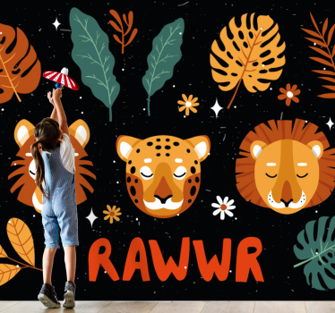 Mural de pared infantil animales de la jungla juguetones - TenVinilo