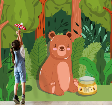 Mural de pared infantil arte de oso adorable - TenVinilo