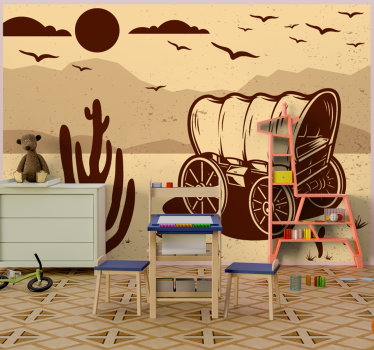 Mural de pared infantil carro de paisaje desértico - TenVinilo