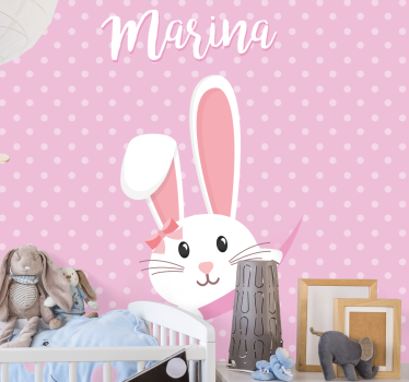 Mural de pared infantil conejito con lazo - TenVinilo