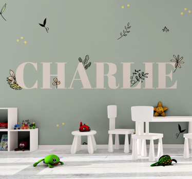 Papel pintado infantil diseño de nombre floral - TenVinilo