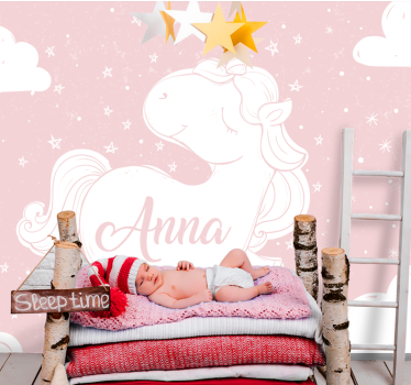 Mural de pared infantil diseño de unicornio juguetón - TenVinilo