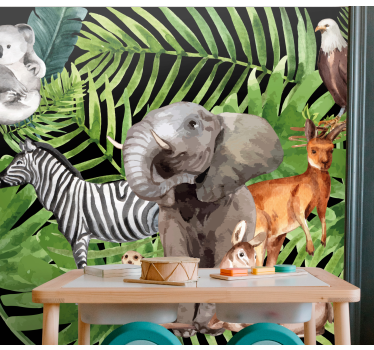 Mural de pared infantil elefante y amigos - TenVinilo