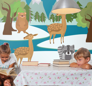 Mural de pared infantil escena de animales del bosque - TenVinilo