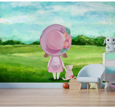 Mural de pared infantil escena de fantasía pastoral - TenVinilo
