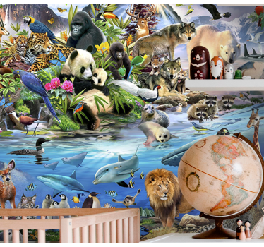 Mural de pared infantil escena de safari de vida silvestre - TenVinilo