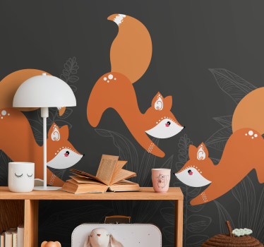 Mural de pared infantil juegan zorros alegres - TenVinilo