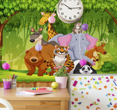 Mural infantil pared  jungla animada - TenVinilo