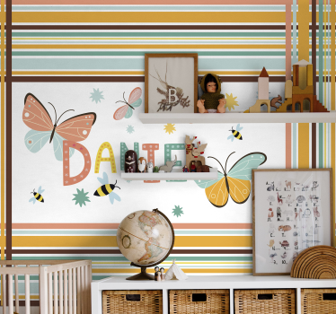Mural de pared infantil nombre personalizado mariposa - TenVinilo