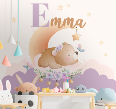 Mural de pared infantil oso dormilón de noche - TenVinilo