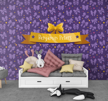Mural de pared infantil patrón de lazos morados - TenVinilo